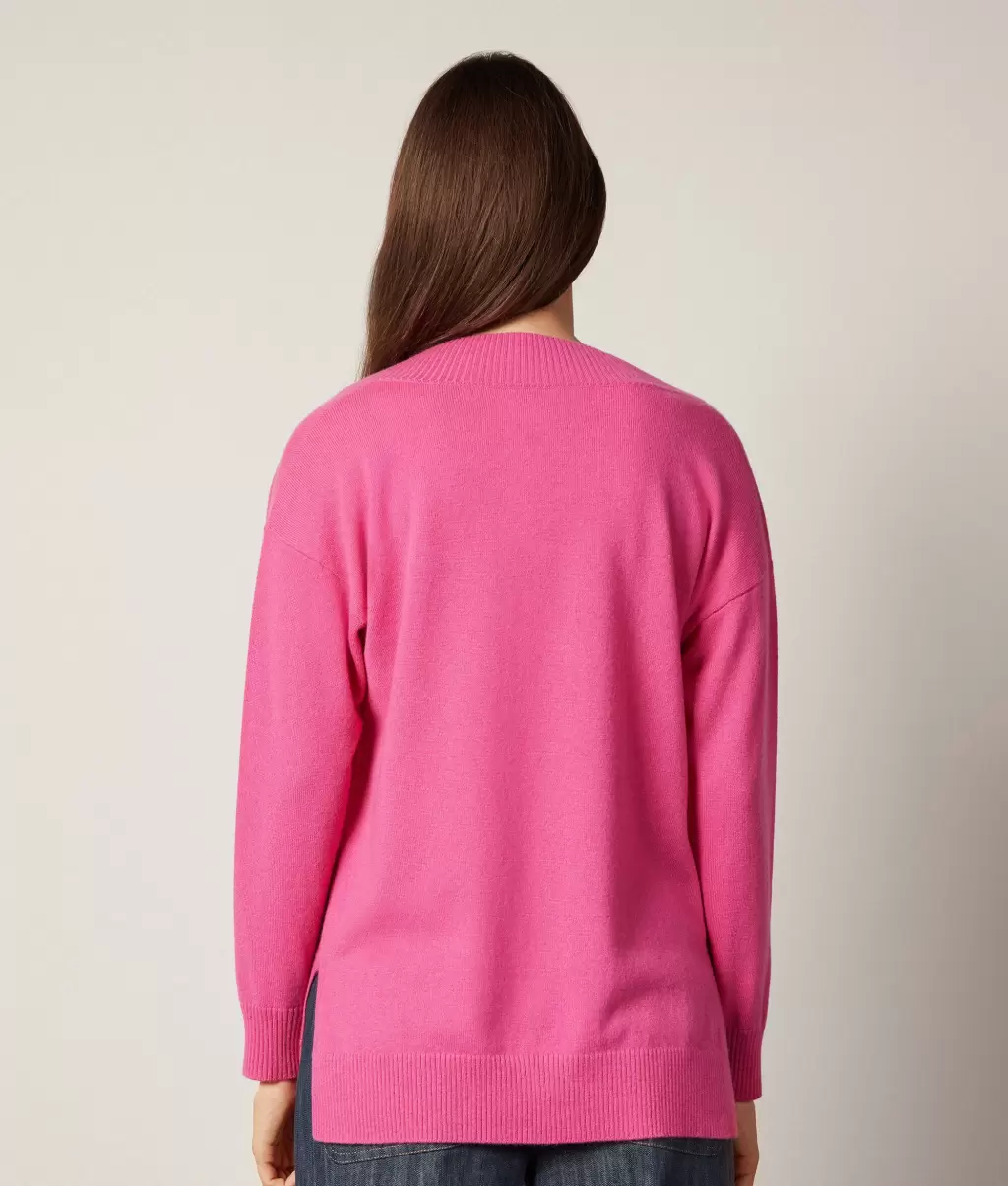 Sweter Maxi Z Dekoltem W Serek Z Kaszmiru Ultrasoft Falconeri Pink Swetry Z Dekoltem W Serek Kobieta - 2