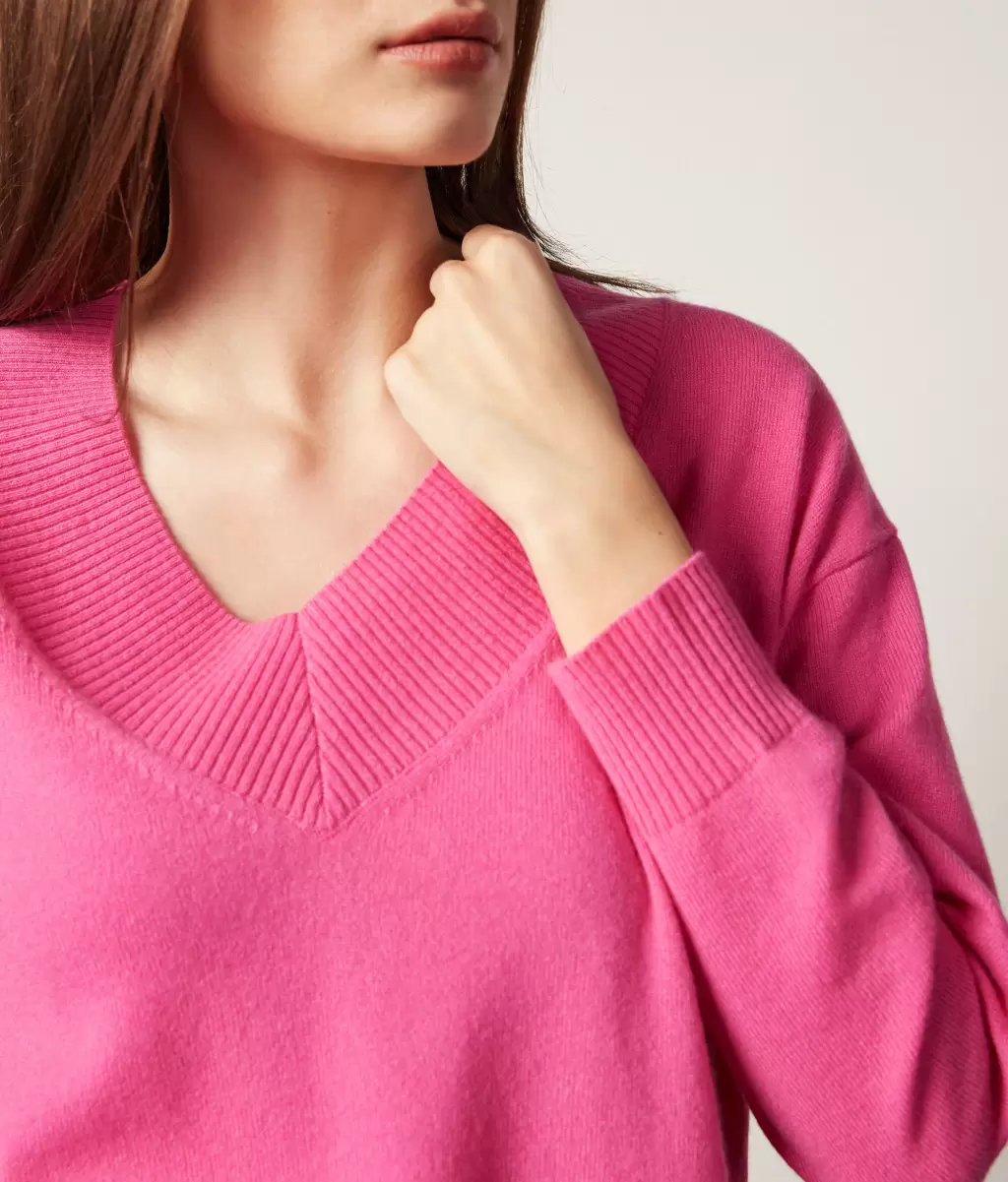 Sweter Maxi Z Dekoltem W Serek Z Kaszmiru Ultrasoft Falconeri Pink Swetry Z Dekoltem W Serek Kobieta - 3