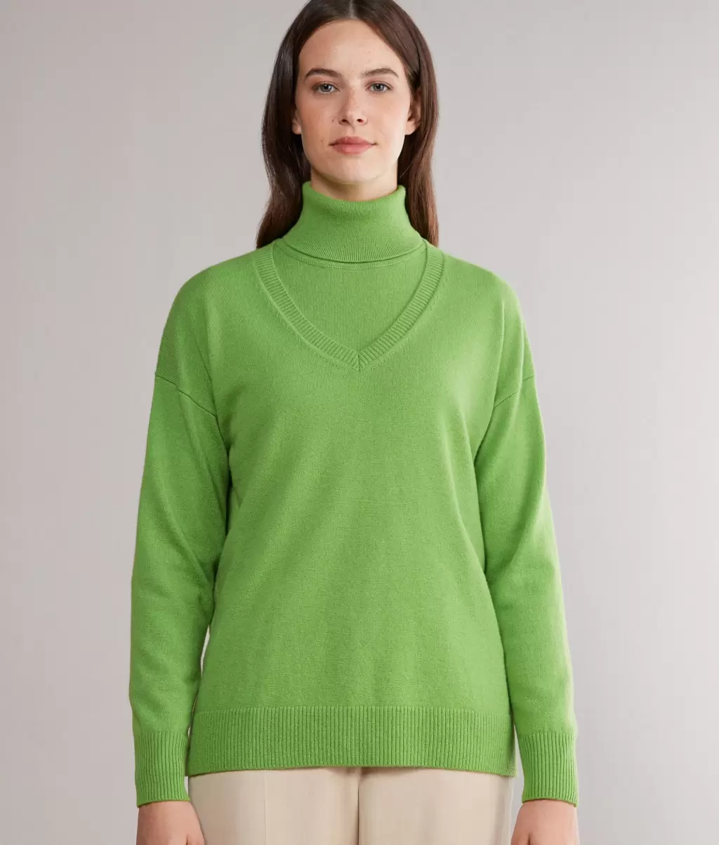 Green Falconeri Kobieta Swetry Z Dekoltem W Serek Sweter Z Dekoltem W Serek Z Kaszmiru Ultrasoft Z Rozcięciami - 1