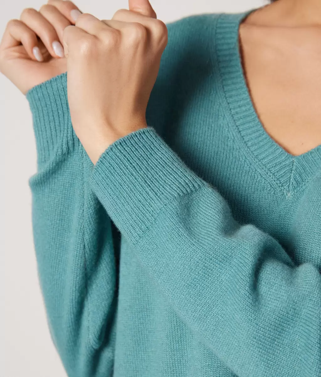Sweter Z Dekoltem W Serek I Rozcięciami Z Kaszmiru Ultrasoft Kobieta Falconeri Swetry Z Dekoltem W Serek Green - 3