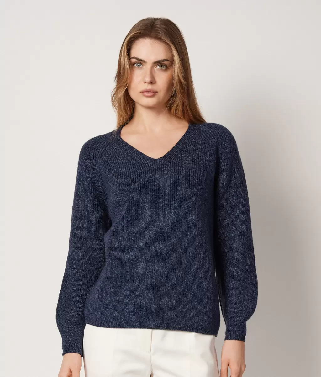 Blue Falconeri Sweter Z Dekoltem W Serek Z Wełnianej Muliny Kobieta Swetry Z Dekoltem W Serek - 1