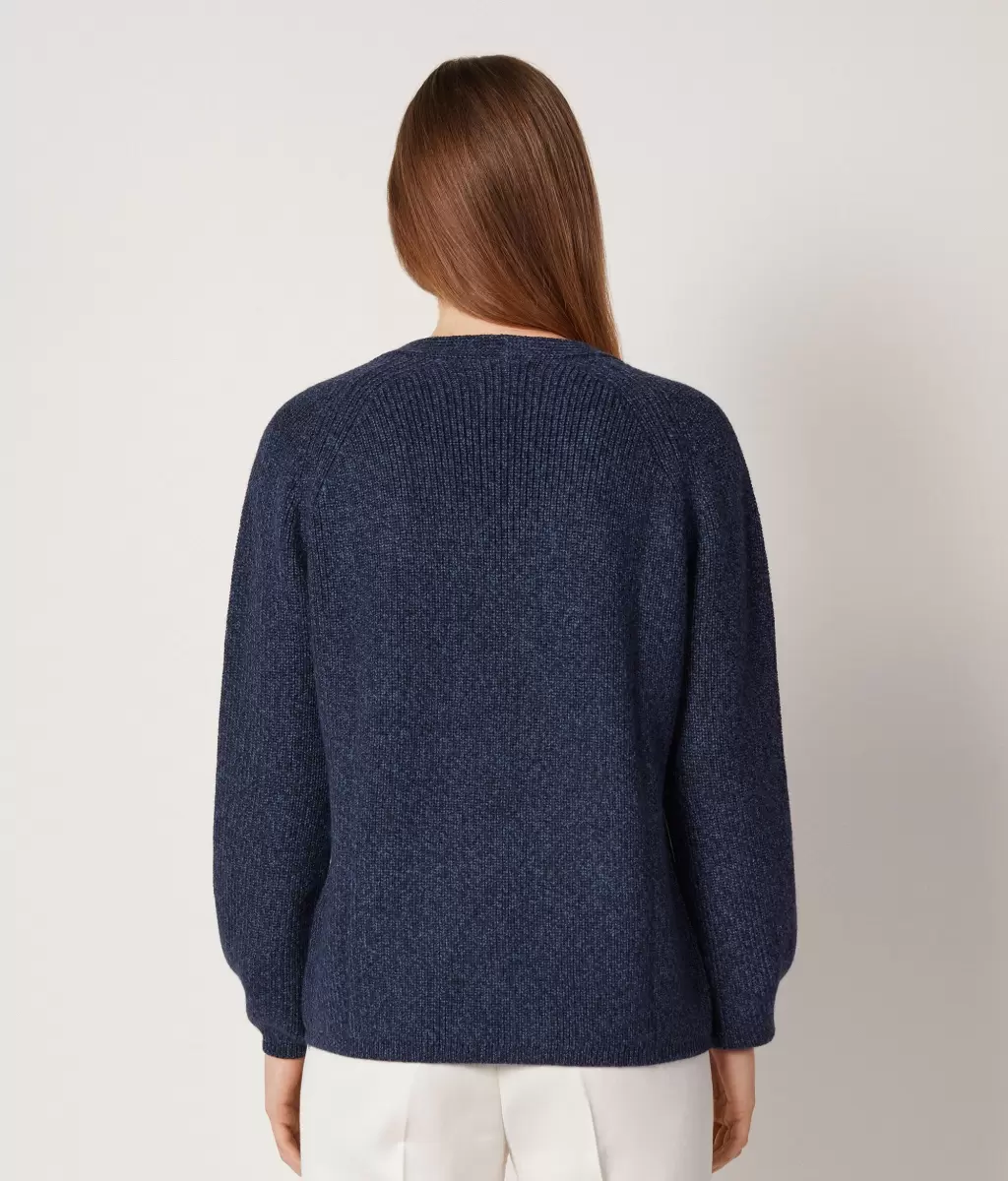 Blue Falconeri Sweter Z Dekoltem W Serek Z Wełnianej Muliny Kobieta Swetry Z Dekoltem W Serek - 2