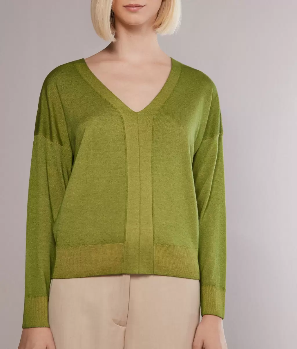 Swetry Z Dekoltem W Serek Green Kobieta Falconeri Sweter Z Dekoltem W Serek Z Kaszmiru Ultrafine - 1