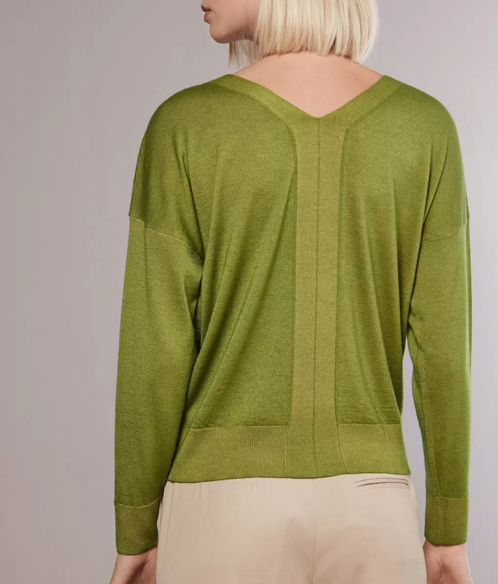 Swetry Z Dekoltem W Serek Green Kobieta Falconeri Sweter Z Dekoltem W Serek Z Kaszmiru Ultrafine - 2