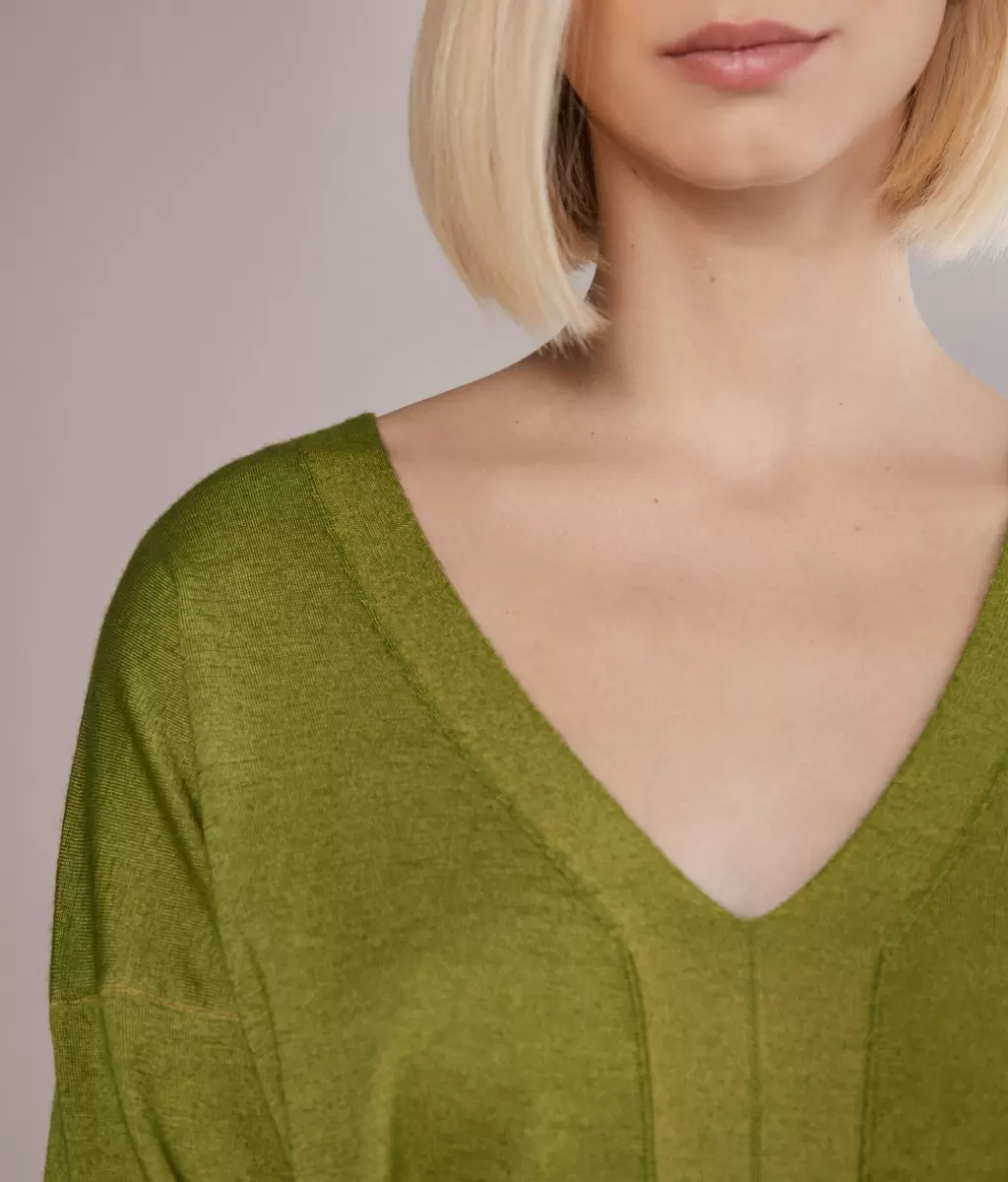 Swetry Z Dekoltem W Serek Green Kobieta Falconeri Sweter Z Dekoltem W Serek Z Kaszmiru Ultrafine - 3