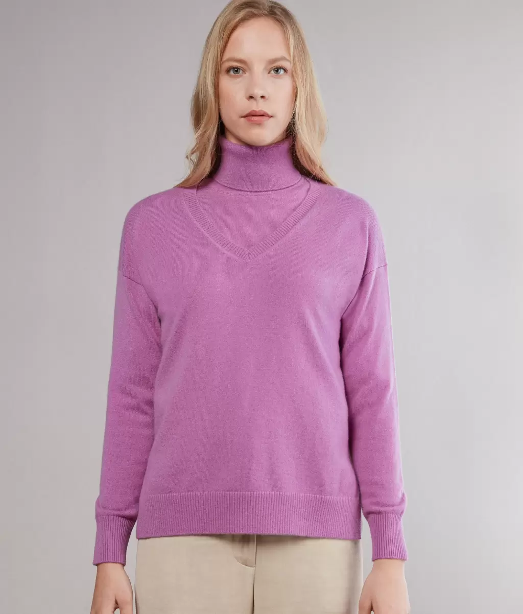 Falconeri Sweter Z Dekoltem W Serek Z Kaszmiru Ultrasoft Z Rozcięciami Kobieta Pink Swetry Z Dekoltem W Serek - 1