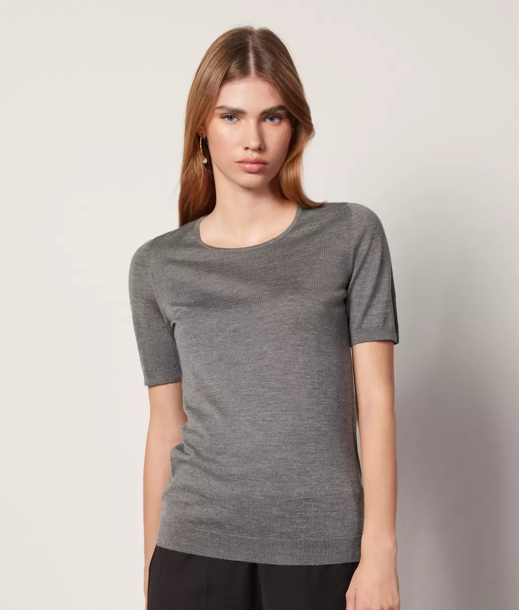 Pulower Z Krótkim Rękawem Z Kaszmiru Ultrafine Kobieta Topy I T-Shirty Grey Falconeri - 1