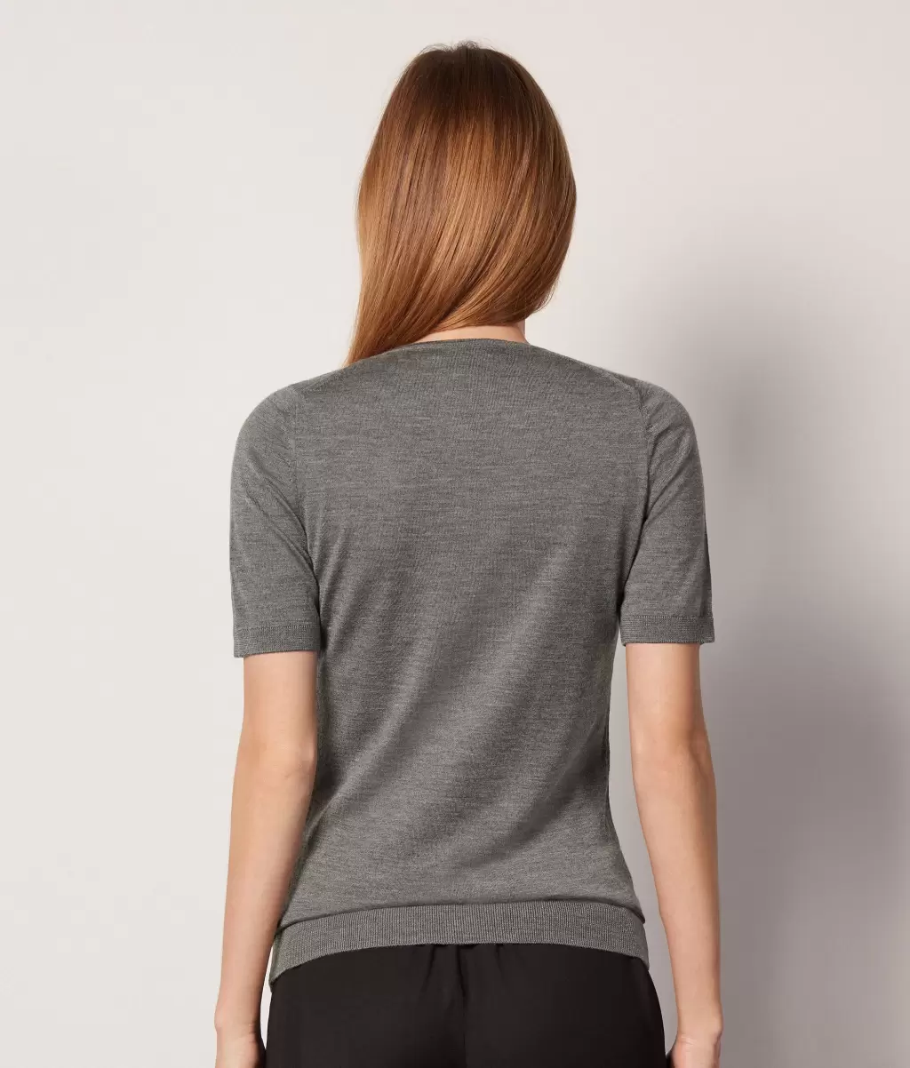 Pulower Z Krótkim Rękawem Z Kaszmiru Ultrafine Kobieta Topy I T-Shirty Grey Falconeri - 2