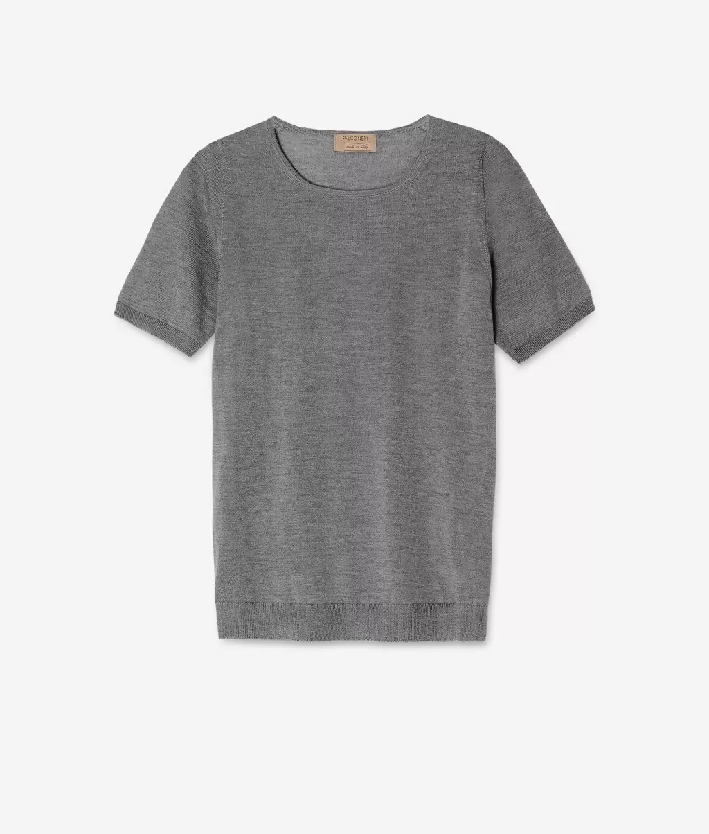 Pulower Z Krótkim Rękawem Z Kaszmiru Ultrafine Kobieta Topy I T-Shirty Grey Falconeri - 3