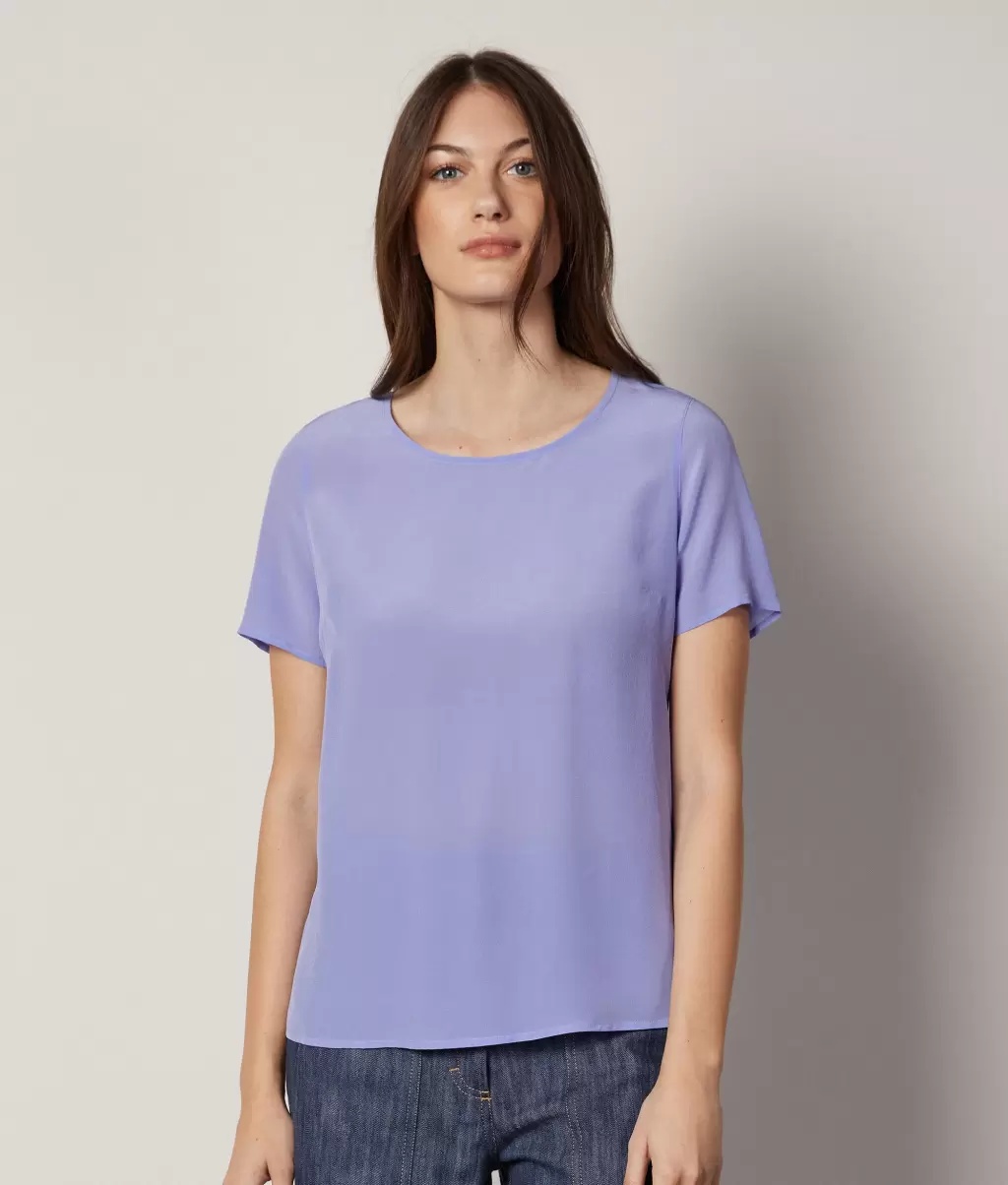 Jedwabna Koszulka Z Okrągłym Dekoltem Topy I T-Shirty Light_Blue Falconeri Kobieta - 1