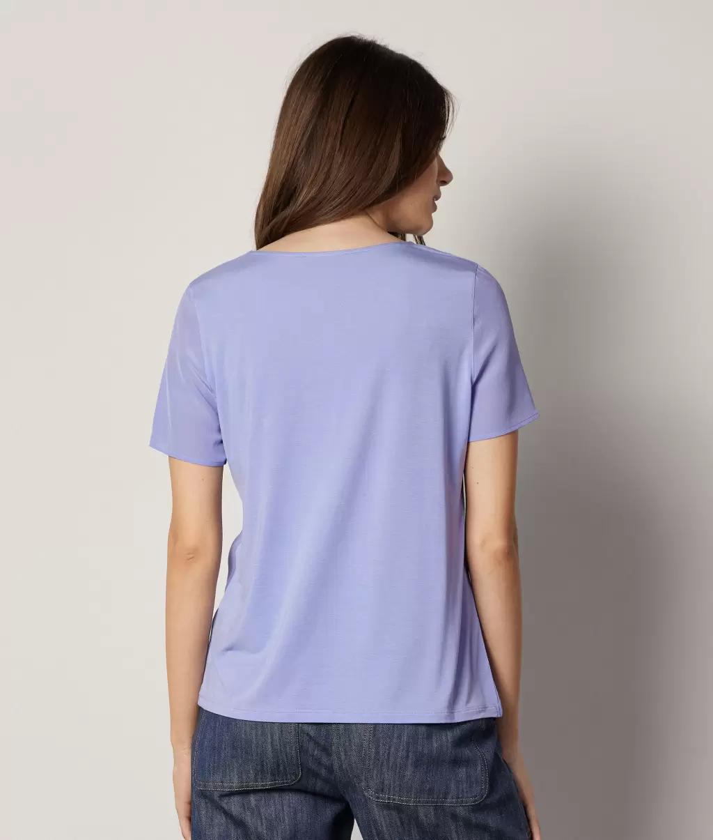 Jedwabna Koszulka Z Okrągłym Dekoltem Topy I T-Shirty Light_Blue Falconeri Kobieta - 2