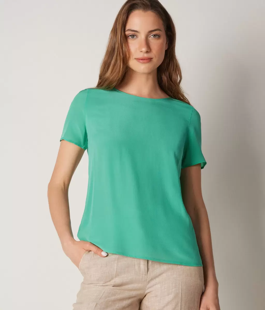 Kobieta Topy I T-Shirty Green Jedwabna Koszulka Z Okrągłym Dekoltem Falconeri - 1