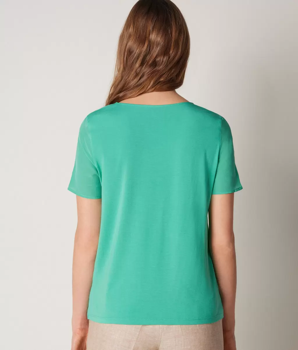 Kobieta Topy I T-Shirty Green Jedwabna Koszulka Z Okrągłym Dekoltem Falconeri - 2