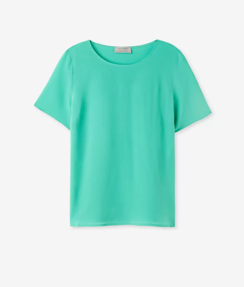 Kobieta Topy I T-Shirty Green Jedwabna Koszulka Z Okrągłym Dekoltem Falconeri - 4