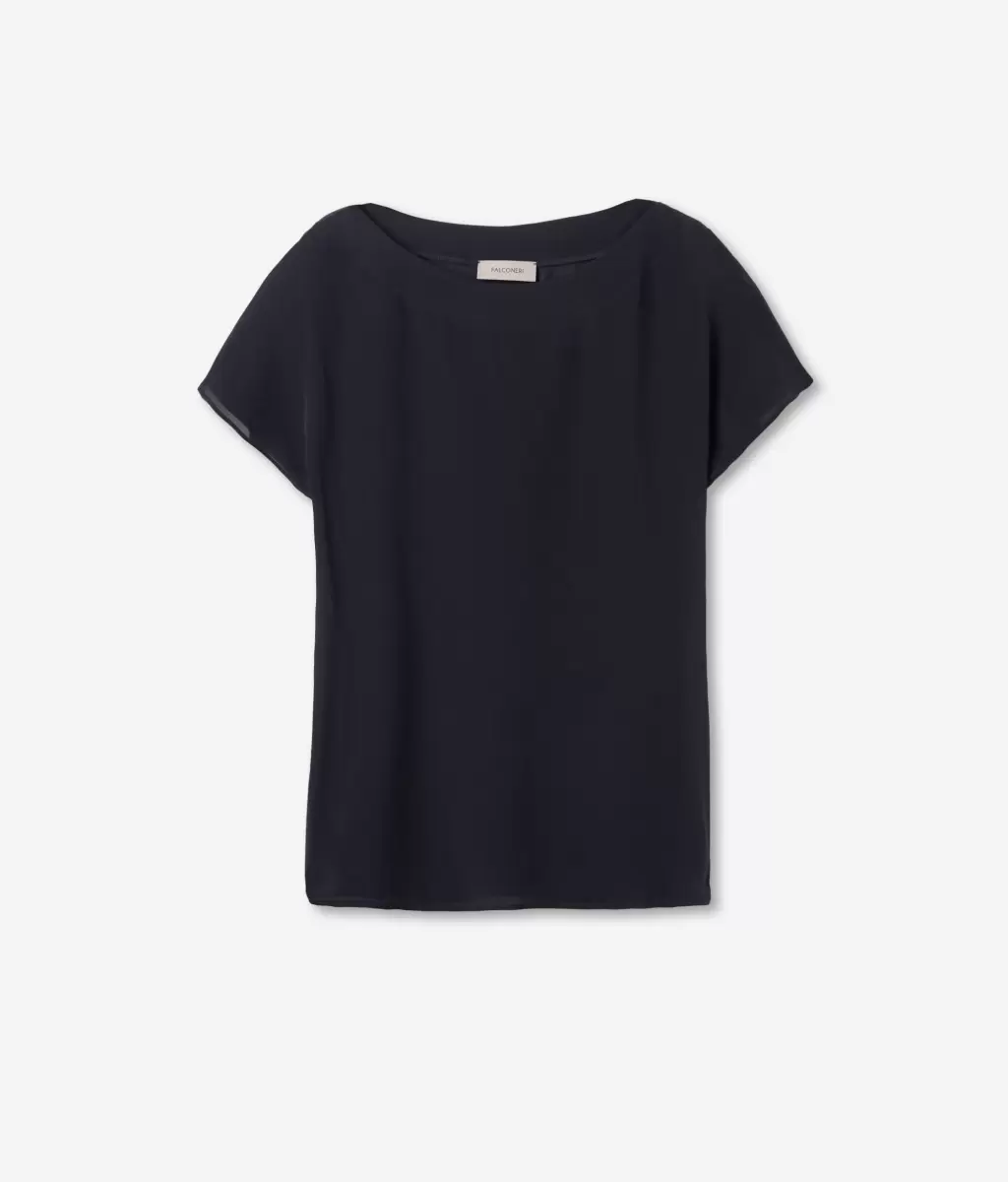 Kobieta Blue Topy I T-Shirty Falconeri Koszulka Z Dekoltem W Łódkę Z Jedwabiu I Modalu - 4