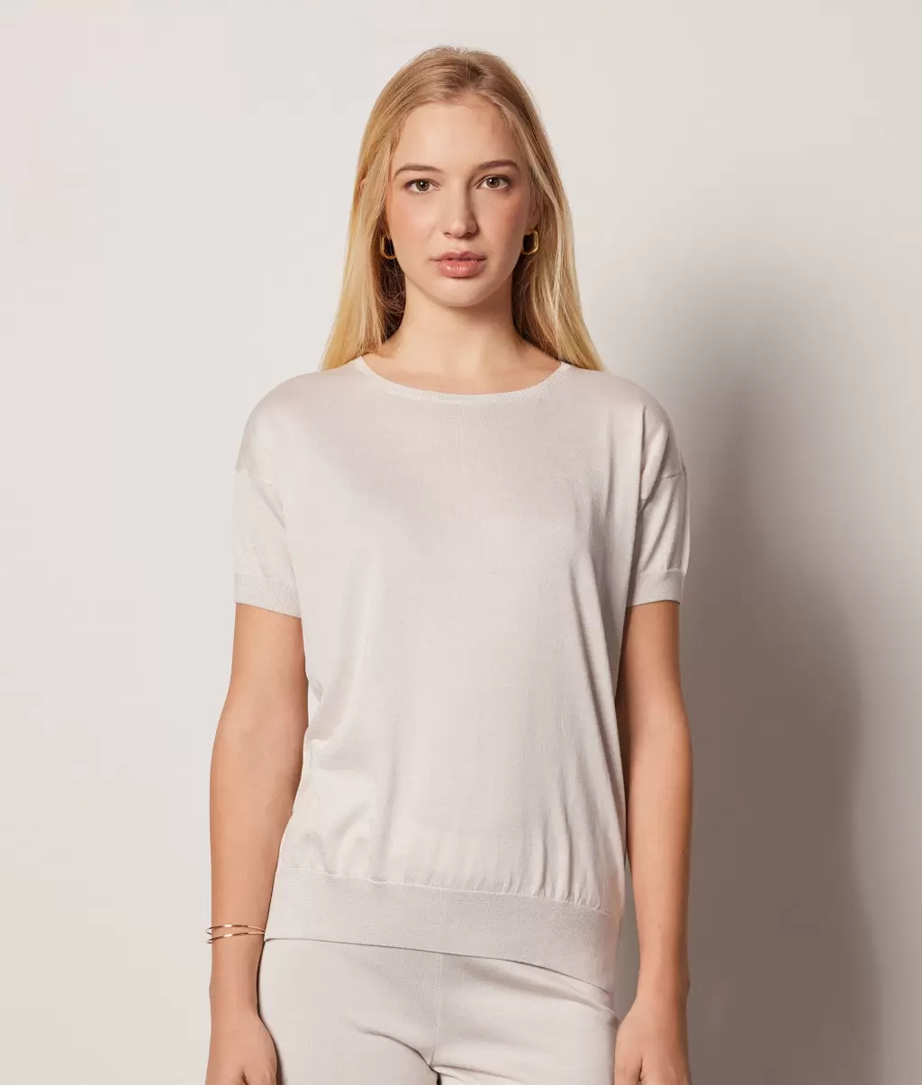 White Sweter Z Jedwabiu I Bawełny Kobieta Falconeri Topy I T-Shirty - 1
