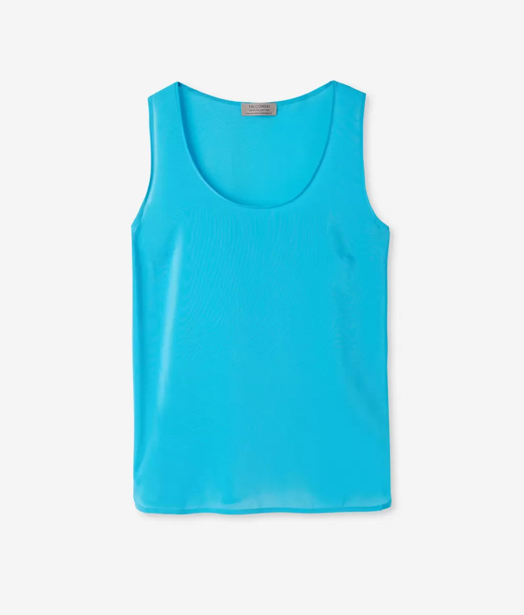 Blue Topy I T-Shirty Falconeri Jedwabny Podkoszulek Z Dużym Dekoltem Kobieta - 4