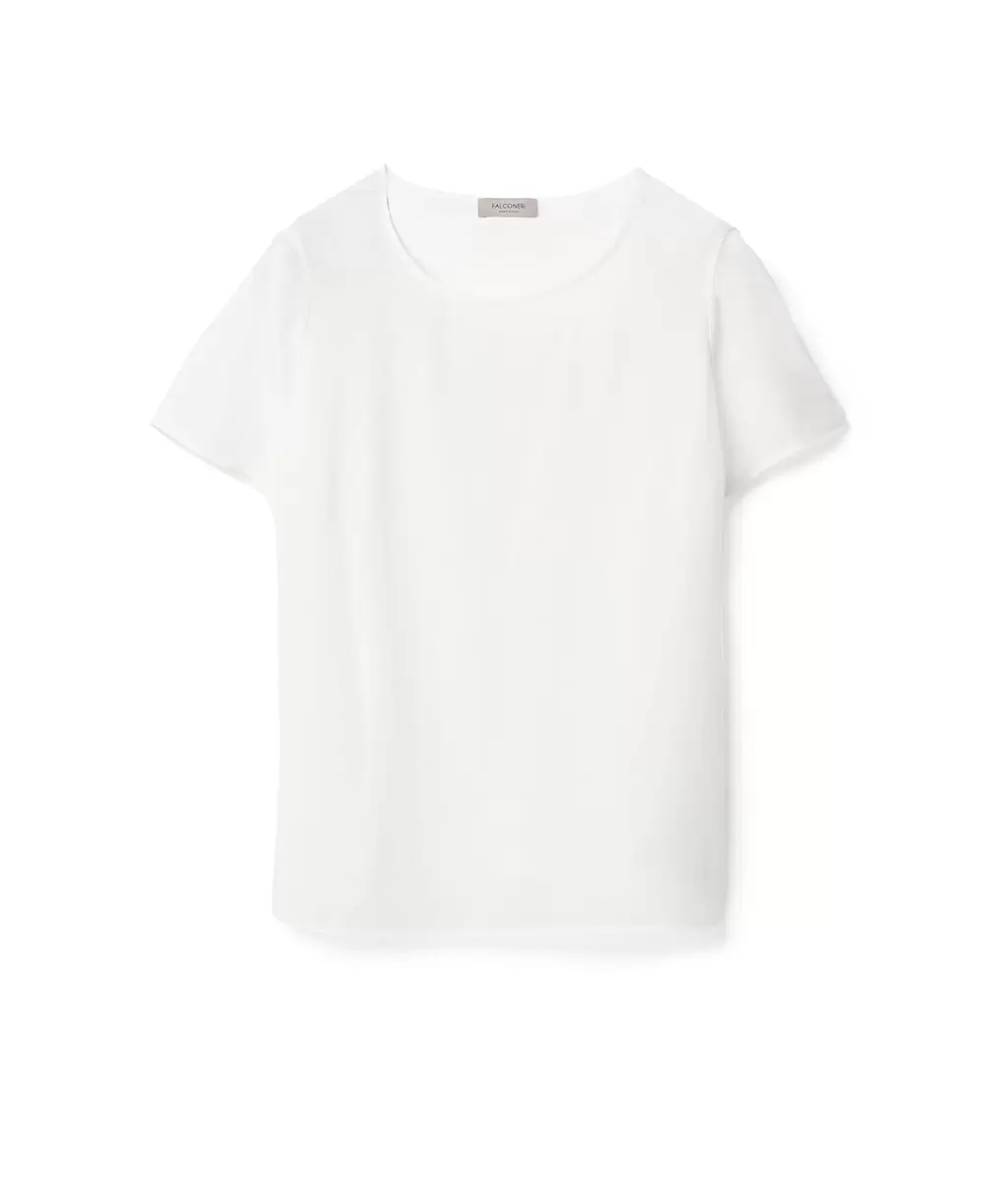 Kobieta Jedwabna Koszulka Z Okrągłym Dekoltem Falconeri Topy I T-Shirty White - 3