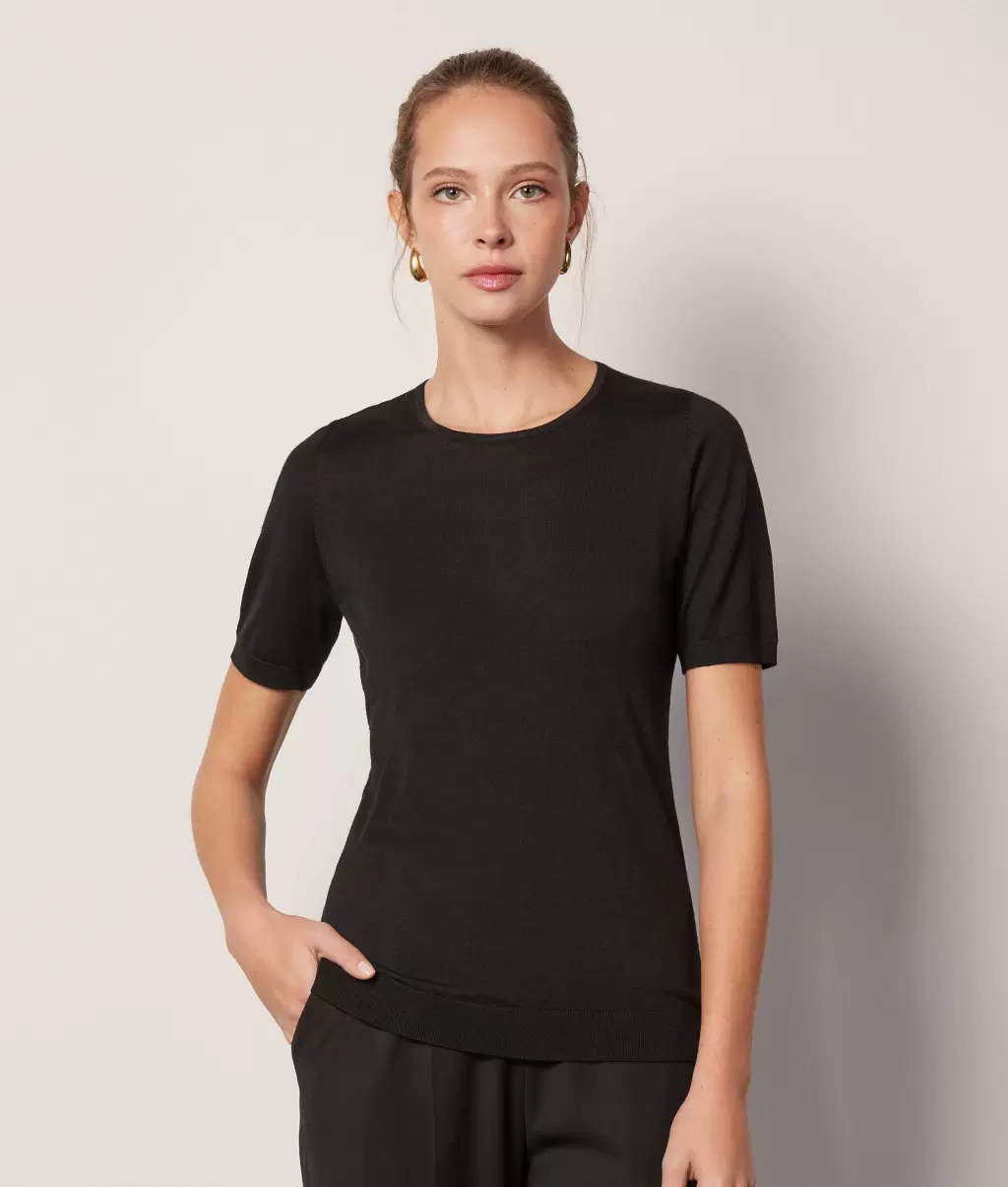 Black Kobieta Topy I T-Shirty Pulower Z Krótkim Rękawem Z Kaszmiru Ultrafine Falconeri - 1