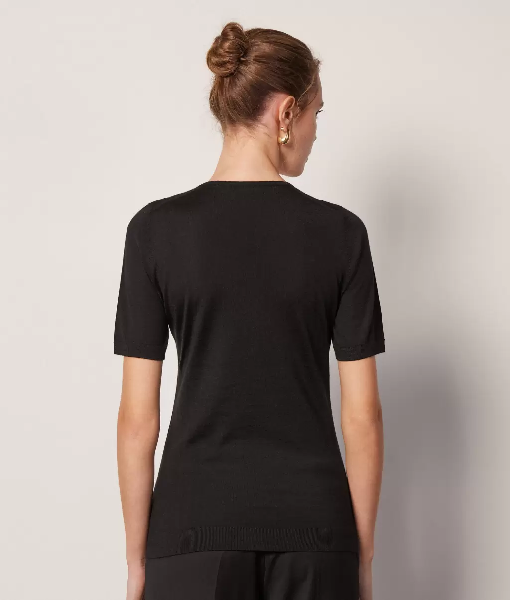 Black Kobieta Topy I T-Shirty Pulower Z Krótkim Rękawem Z Kaszmiru Ultrafine Falconeri - 2
