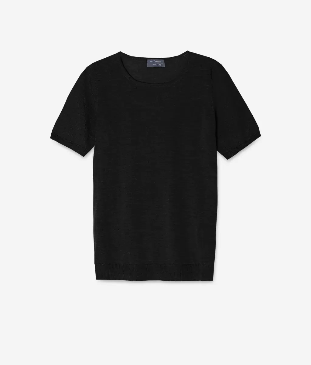 Black Kobieta Topy I T-Shirty Pulower Z Krótkim Rękawem Z Kaszmiru Ultrafine Falconeri - 3
