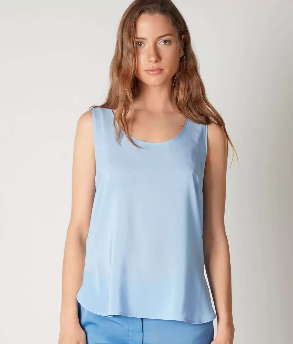 Falconeri Kobieta Blue Jedwabny Podkoszulek Z Dużym Dekoltem Topy I T-Shirty - 1