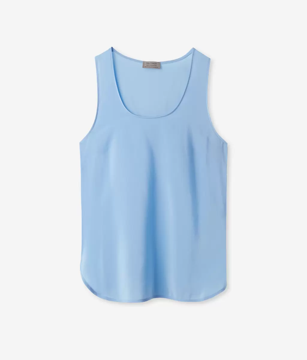 Falconeri Kobieta Blue Jedwabny Podkoszulek Z Dużym Dekoltem Topy I T-Shirty - 4