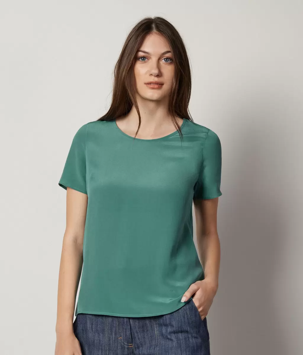 Kobieta Green Jedwabna Koszulka Z Okrągłym Dekoltem Falconeri Topy I T-Shirty - 1