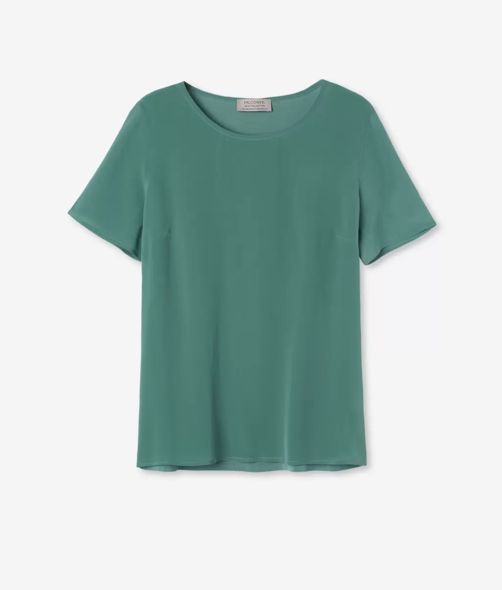 Kobieta Green Jedwabna Koszulka Z Okrągłym Dekoltem Falconeri Topy I T-Shirty - 4