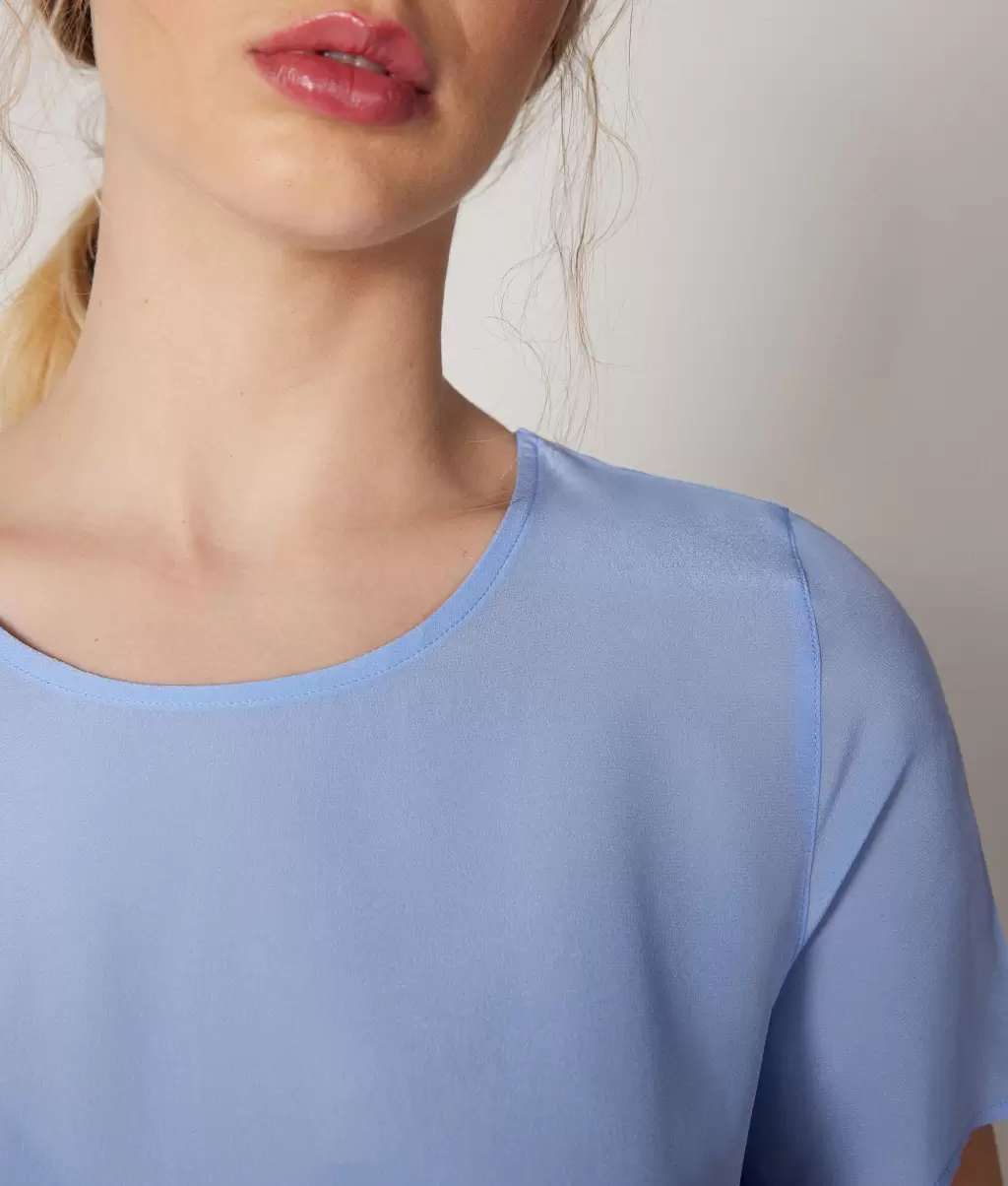 Blue Jedwabna Koszulka Z Okrągłym Dekoltem Falconeri Topy I T-Shirty Kobieta - 3