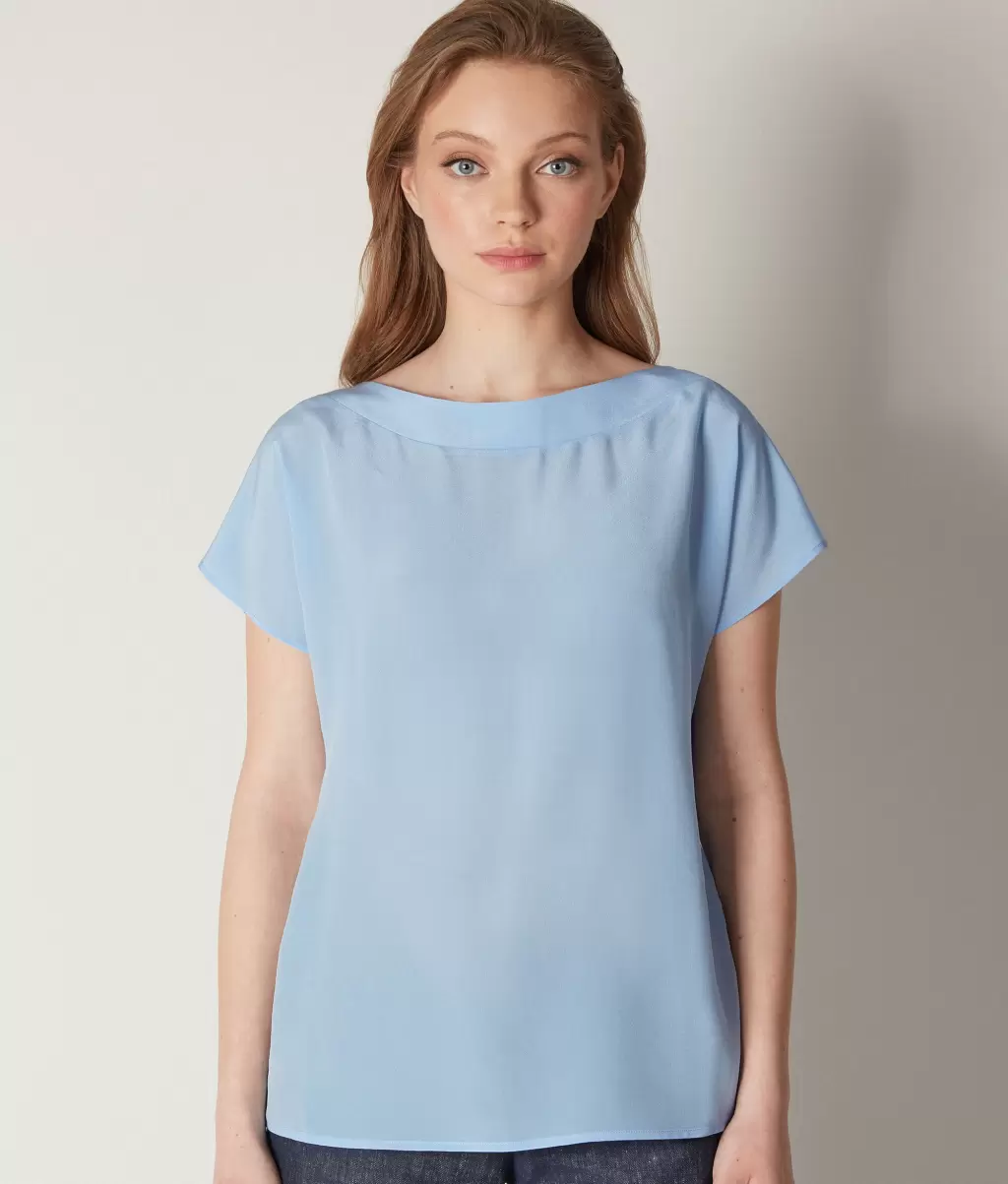 Falconeri Kobieta Blue Koszulka Z Dekoltem W Łódkę Z Jedwabiu I Modalu Topy I T-Shirty - 1