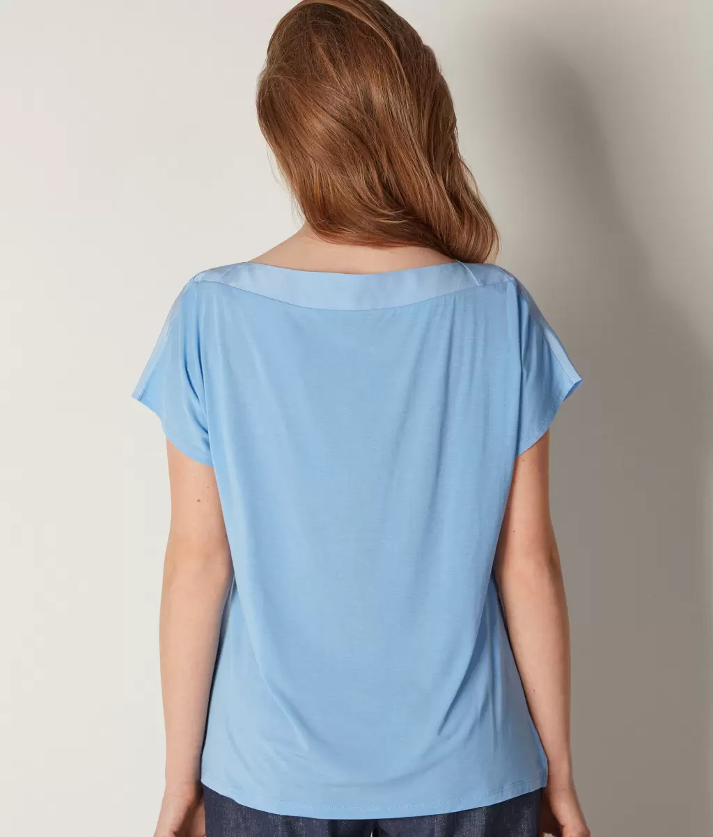 Falconeri Kobieta Blue Koszulka Z Dekoltem W Łódkę Z Jedwabiu I Modalu Topy I T-Shirty - 2