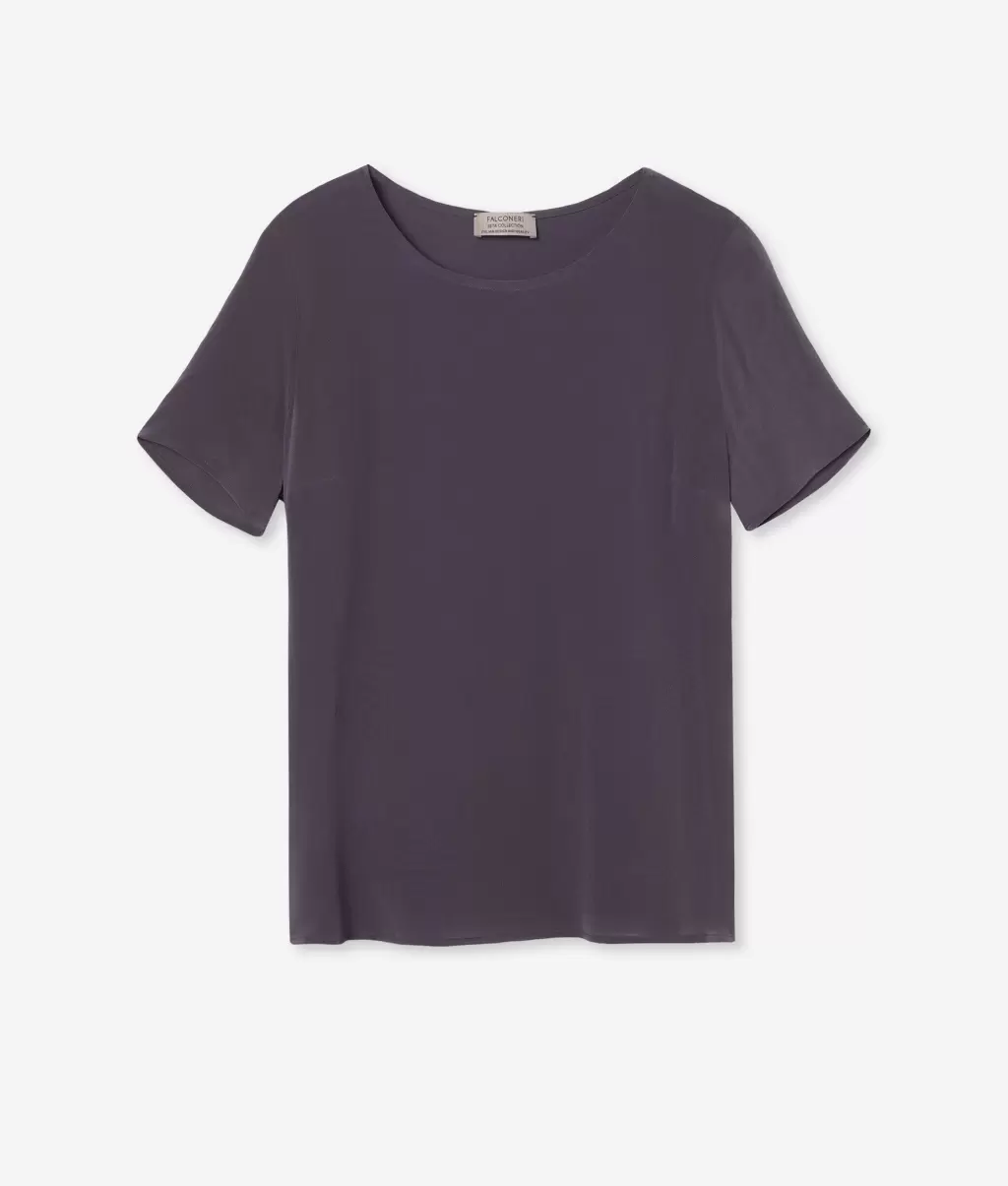 Violet Topy I T-Shirty Jedwabna Koszulka Z Okrągłym Dekoltem Falconeri Kobieta - 4