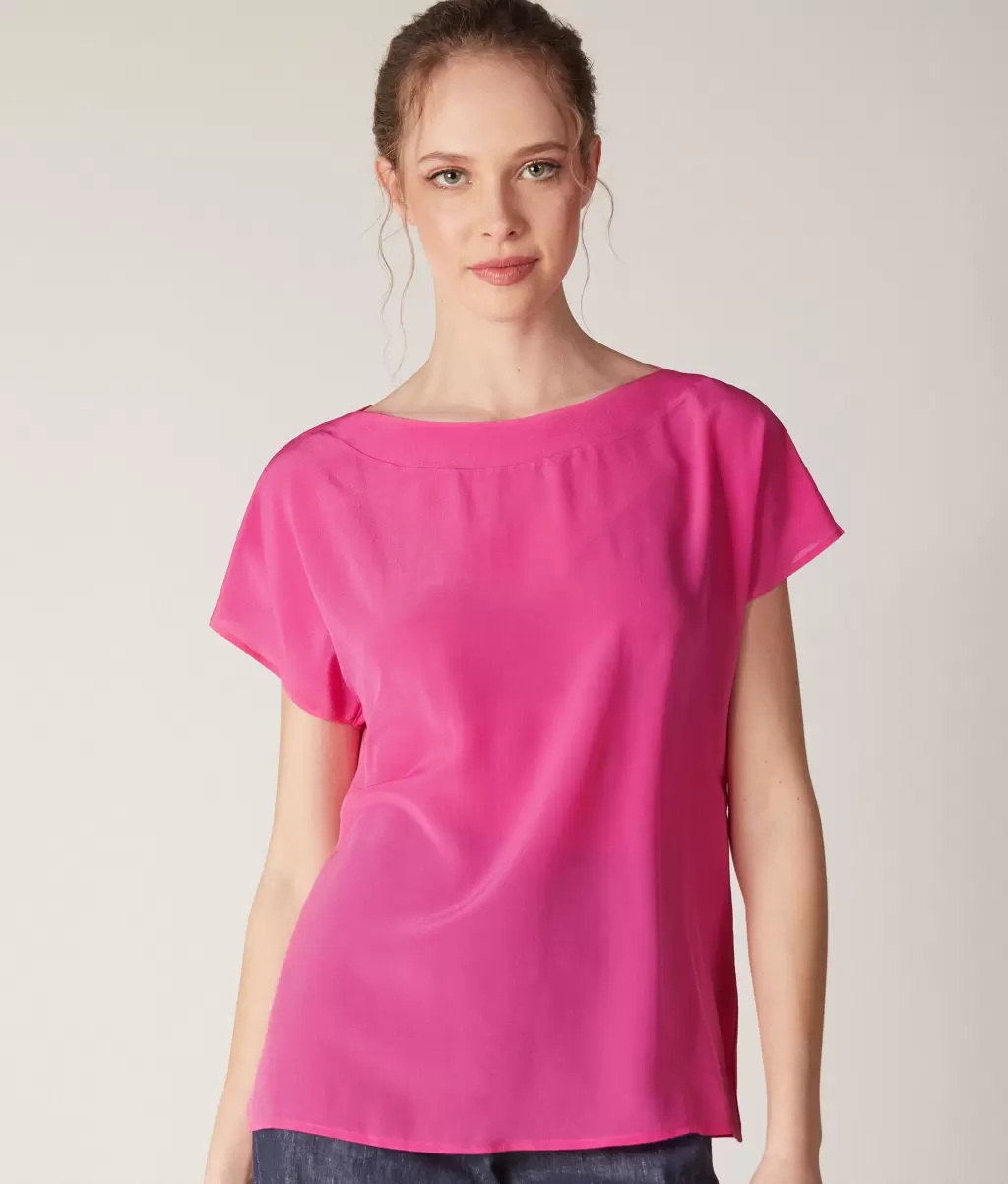 Koszulka Z Dekoltem W Łódkę Z Jedwabiu I Modalu Kobieta Topy I T-Shirty Pink Falconeri - 1