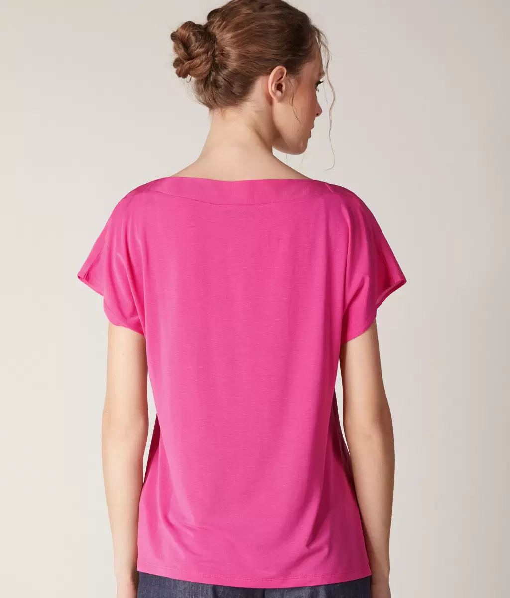 Koszulka Z Dekoltem W Łódkę Z Jedwabiu I Modalu Kobieta Topy I T-Shirty Pink Falconeri - 2