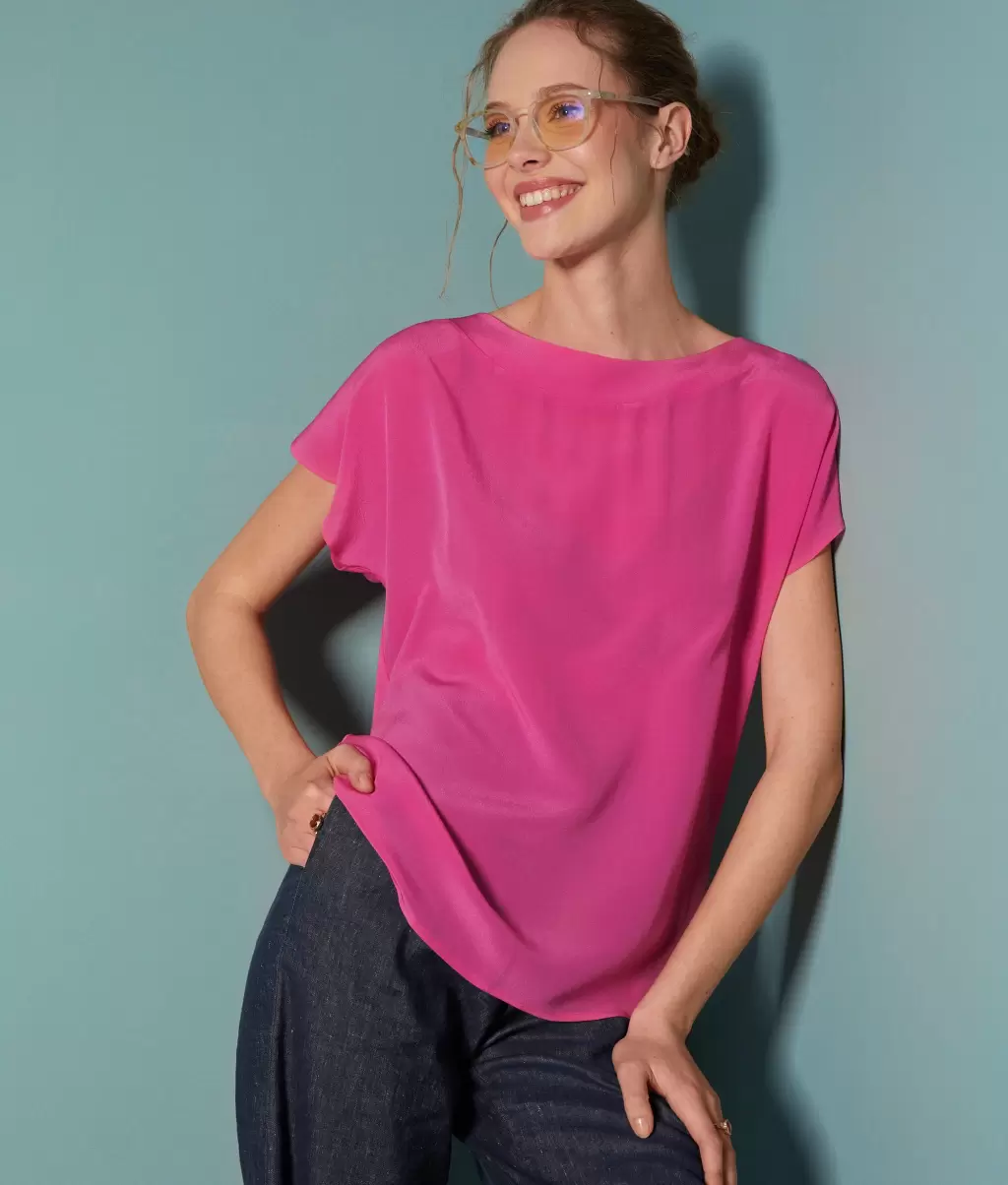 Koszulka Z Dekoltem W Łódkę Z Jedwabiu I Modalu Kobieta Topy I T-Shirty Pink Falconeri