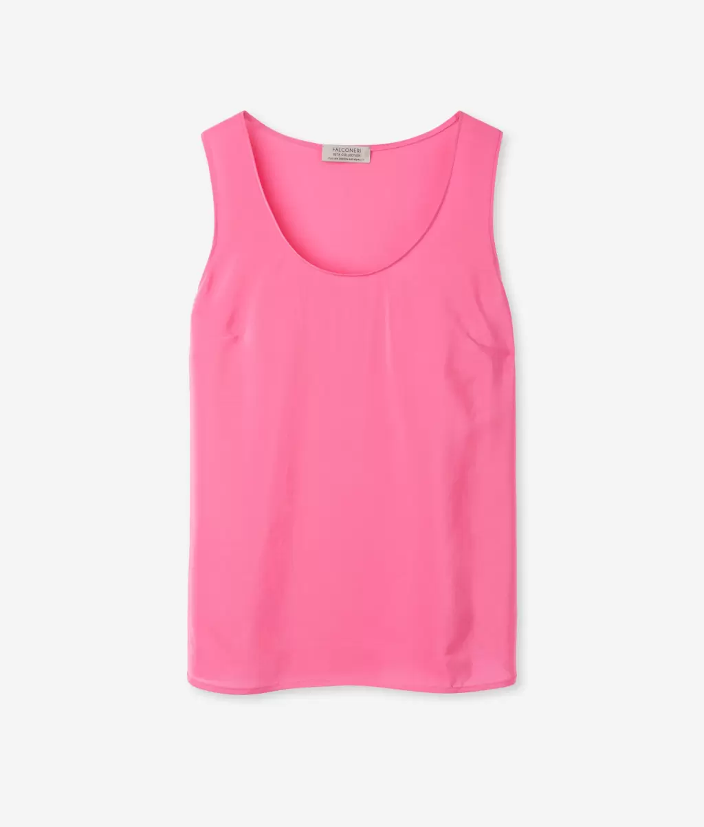 Pink Kobieta Jedwabny Podkoszulek Z Dużym Dekoltem Topy I T-Shirty Falconeri - 4
