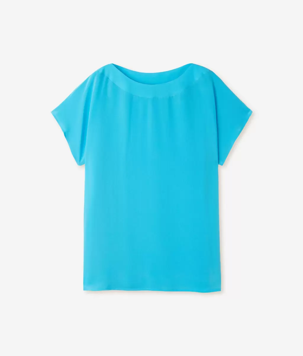 Koszulka Z Dekoltem W Łódkę Z Jedwabiu I Modalu Blue Topy I T-Shirty Kobieta Falconeri - 4