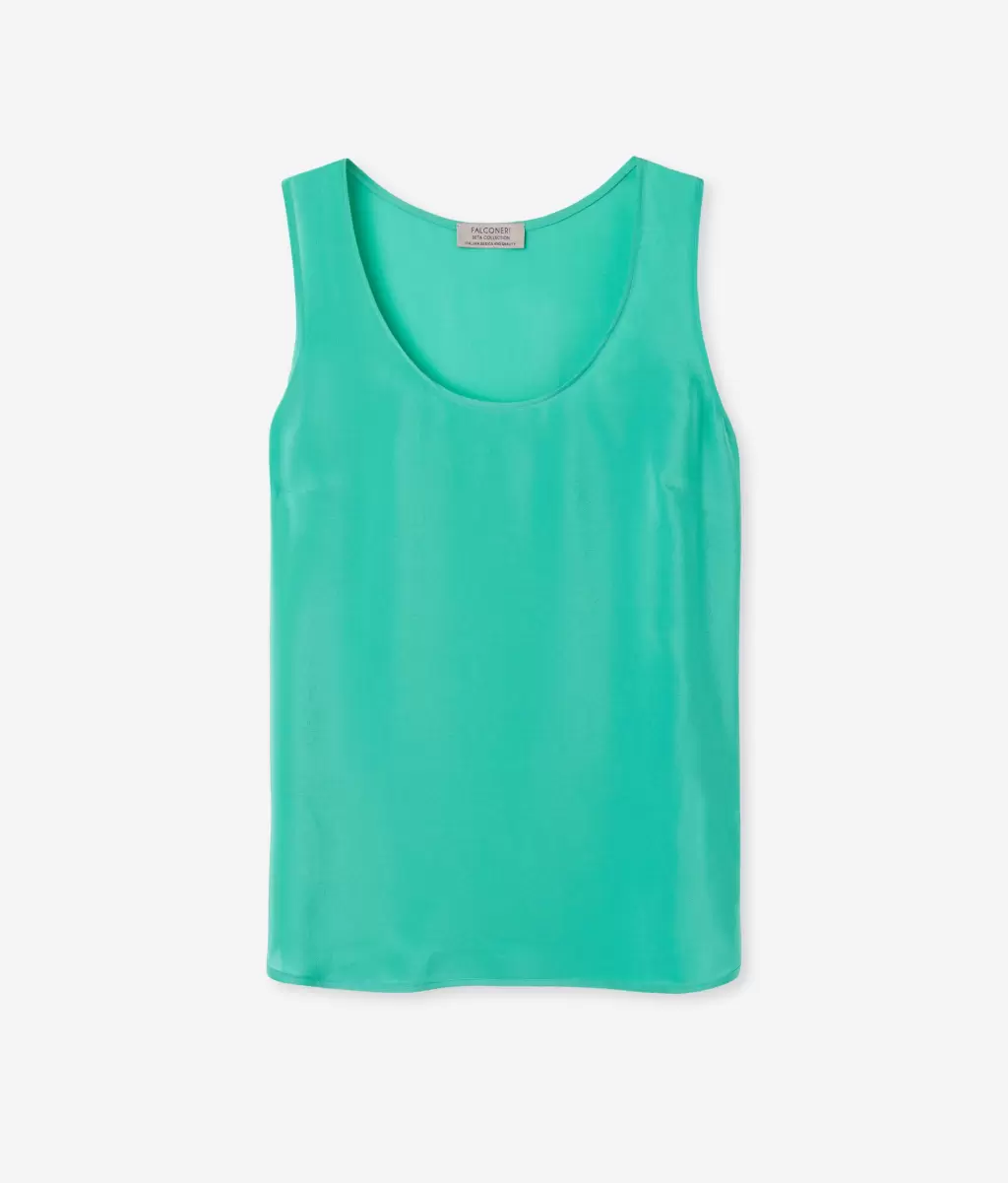 Kobieta Jedwabny Podkoszulek Z Dużym Dekoltem Falconeri Green Topy I T-Shirty - 4