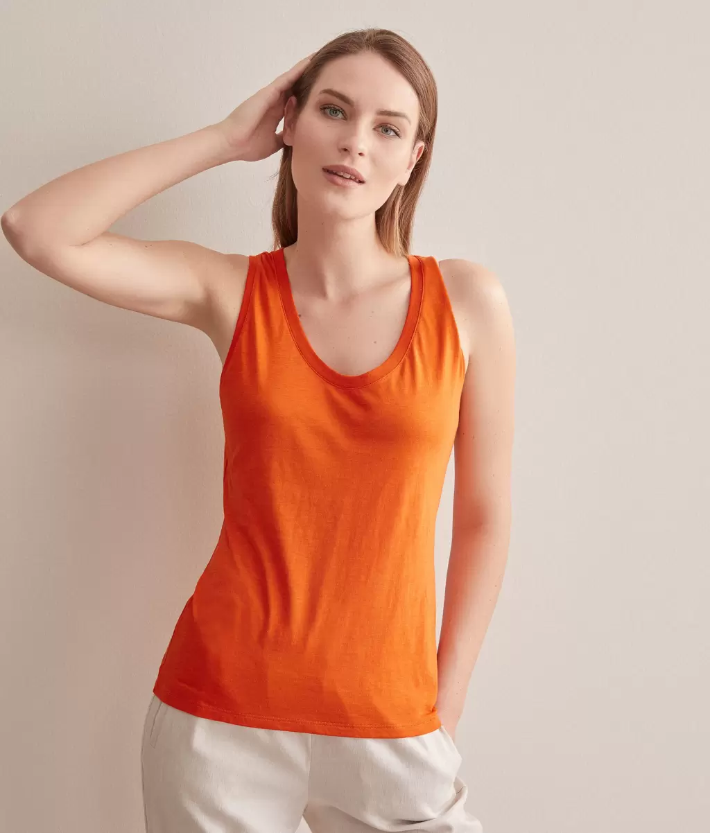 Falconeri Kobieta Topy I T-Shirty Top Bokserka Z Dużym Dekoltem Z Jedwabiu Fresh Orange - 1