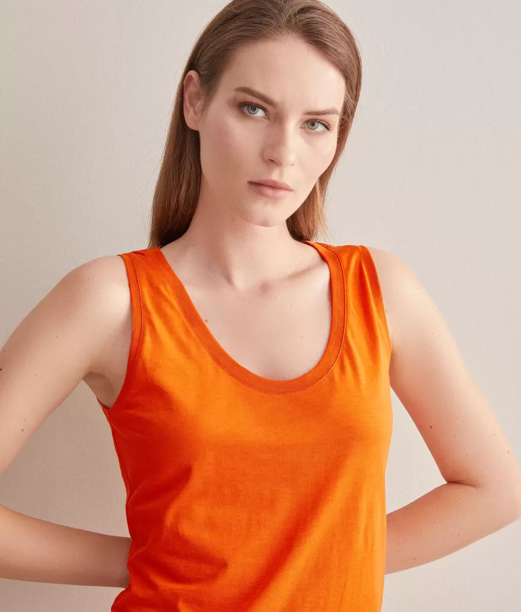 Falconeri Kobieta Topy I T-Shirty Top Bokserka Z Dużym Dekoltem Z Jedwabiu Fresh Orange - 3