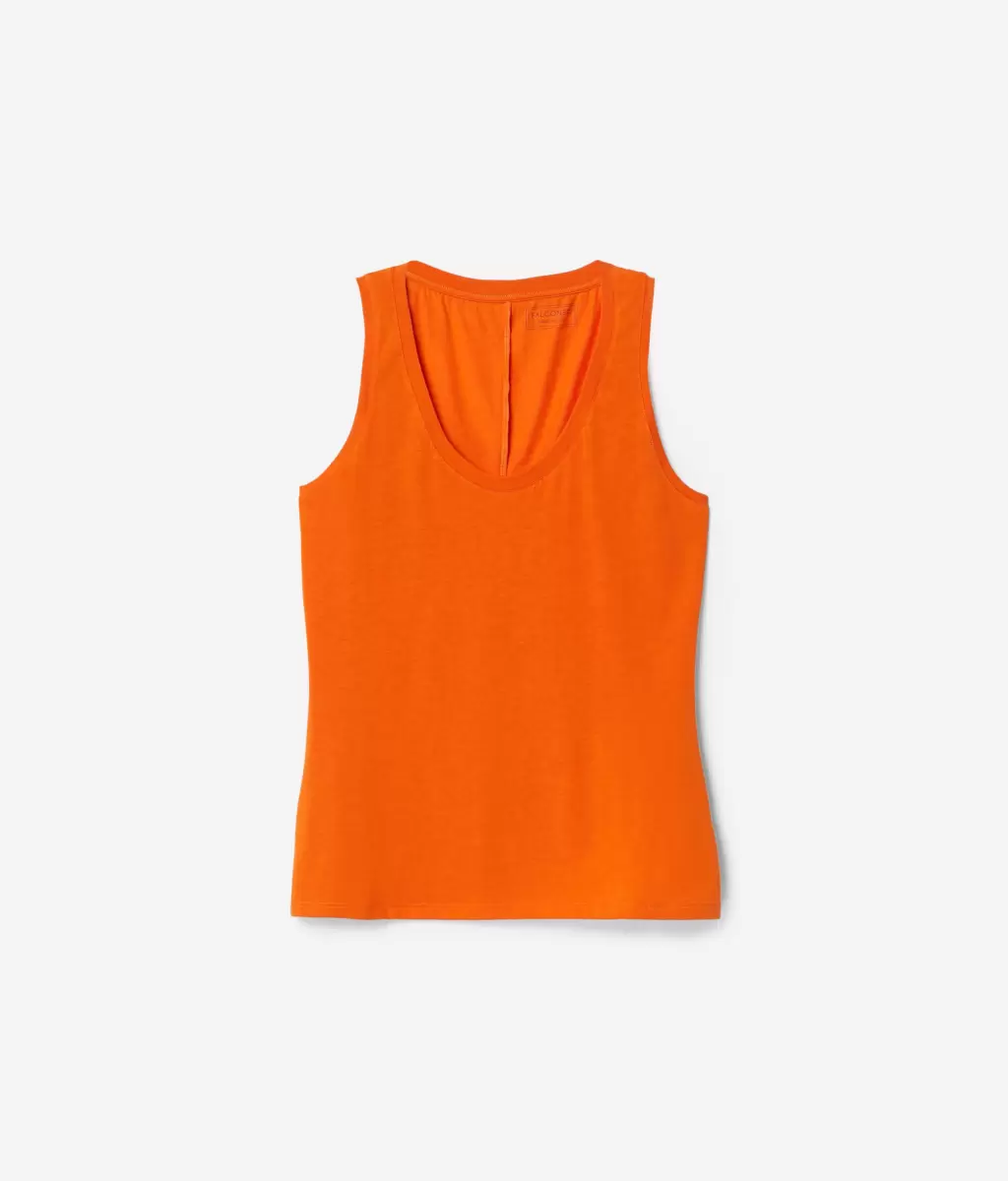 Falconeri Kobieta Topy I T-Shirty Top Bokserka Z Dużym Dekoltem Z Jedwabiu Fresh Orange - 4