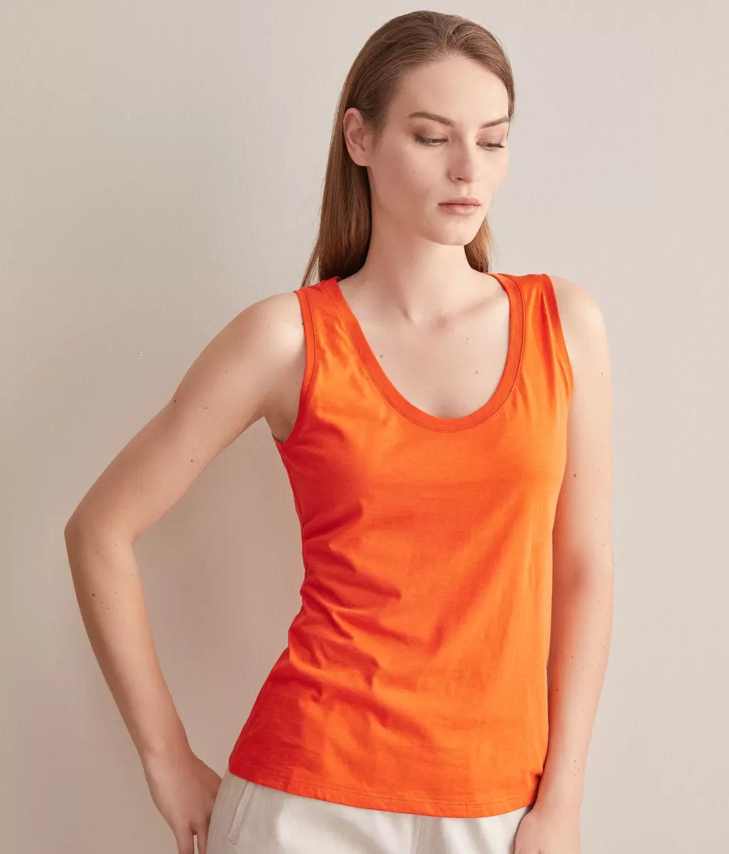 Falconeri Kobieta Topy I T-Shirty Top Bokserka Z Dużym Dekoltem Z Jedwabiu Fresh Orange