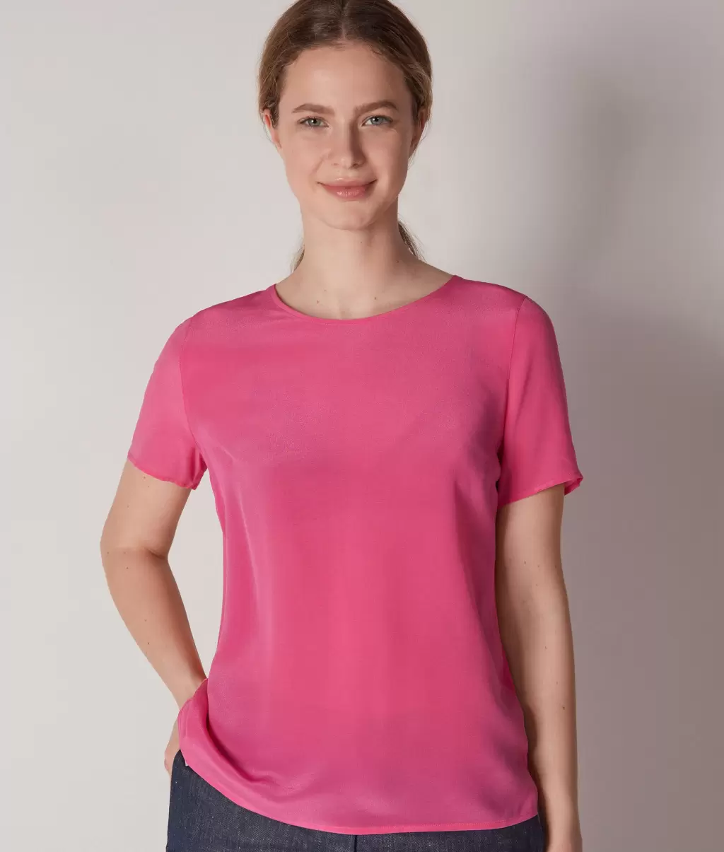 Topy I T-Shirty Kobieta Jedwabna Koszulka Z Okrągłym Dekoltem Falconeri Pink - 1