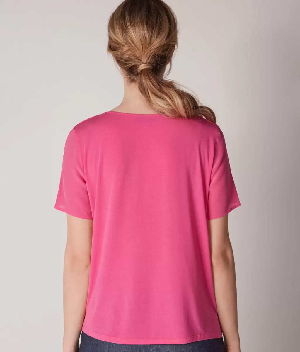 Topy I T-Shirty Kobieta Jedwabna Koszulka Z Okrągłym Dekoltem Falconeri Pink - 2
