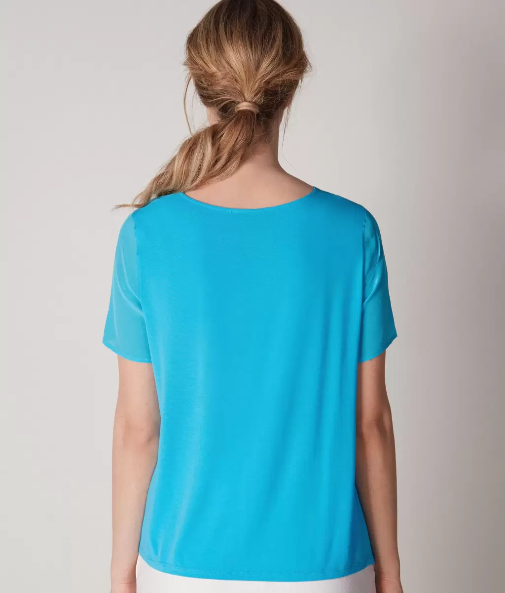 Topy I T-Shirty Falconeri Blue Jedwabna Koszulka Z Okrągłym Dekoltem Kobieta - 2