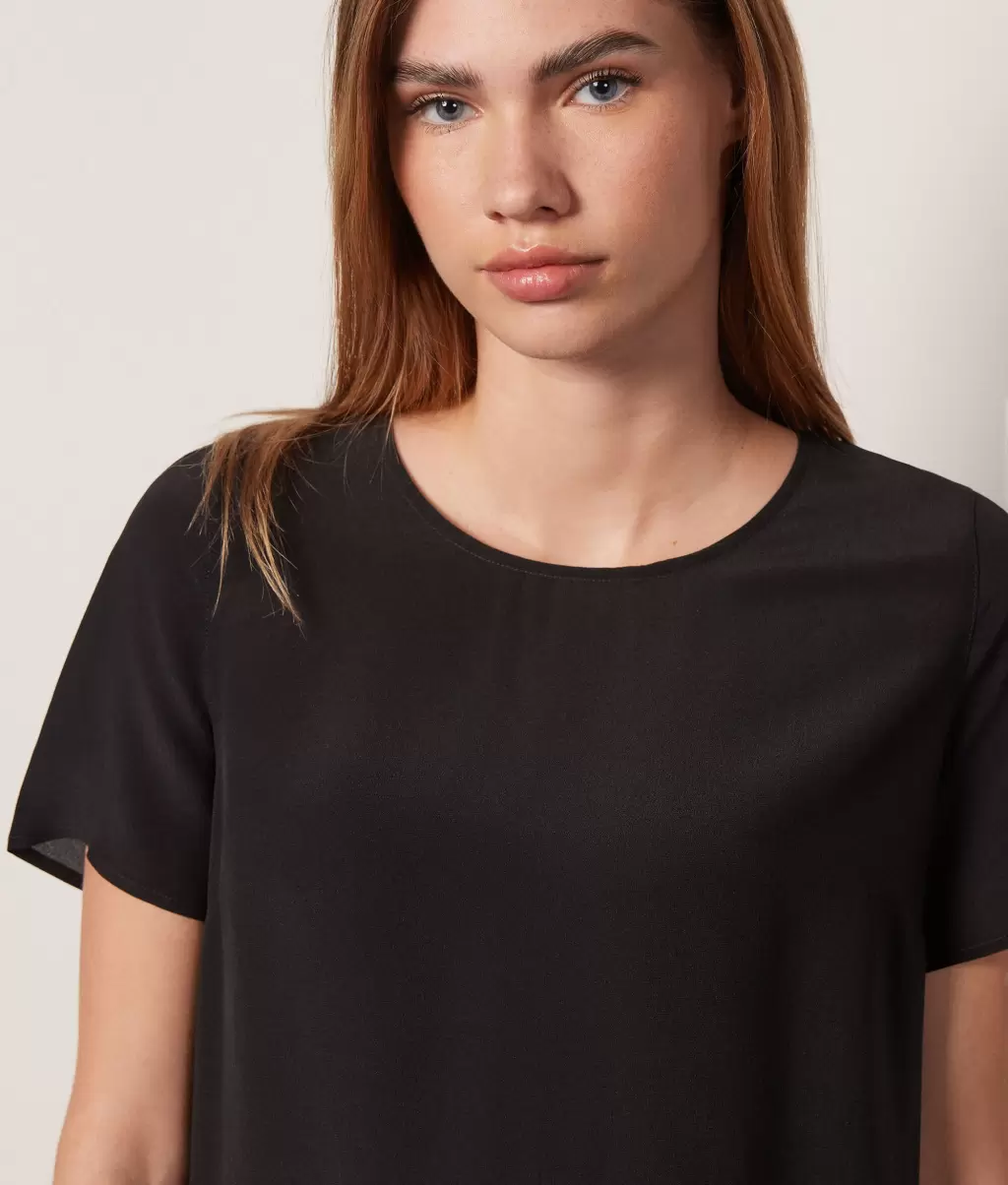 Black Falconeri Kobieta Jedwabna Koszulka Z Okrągłym Dekoltem Topy I T-Shirty - 3