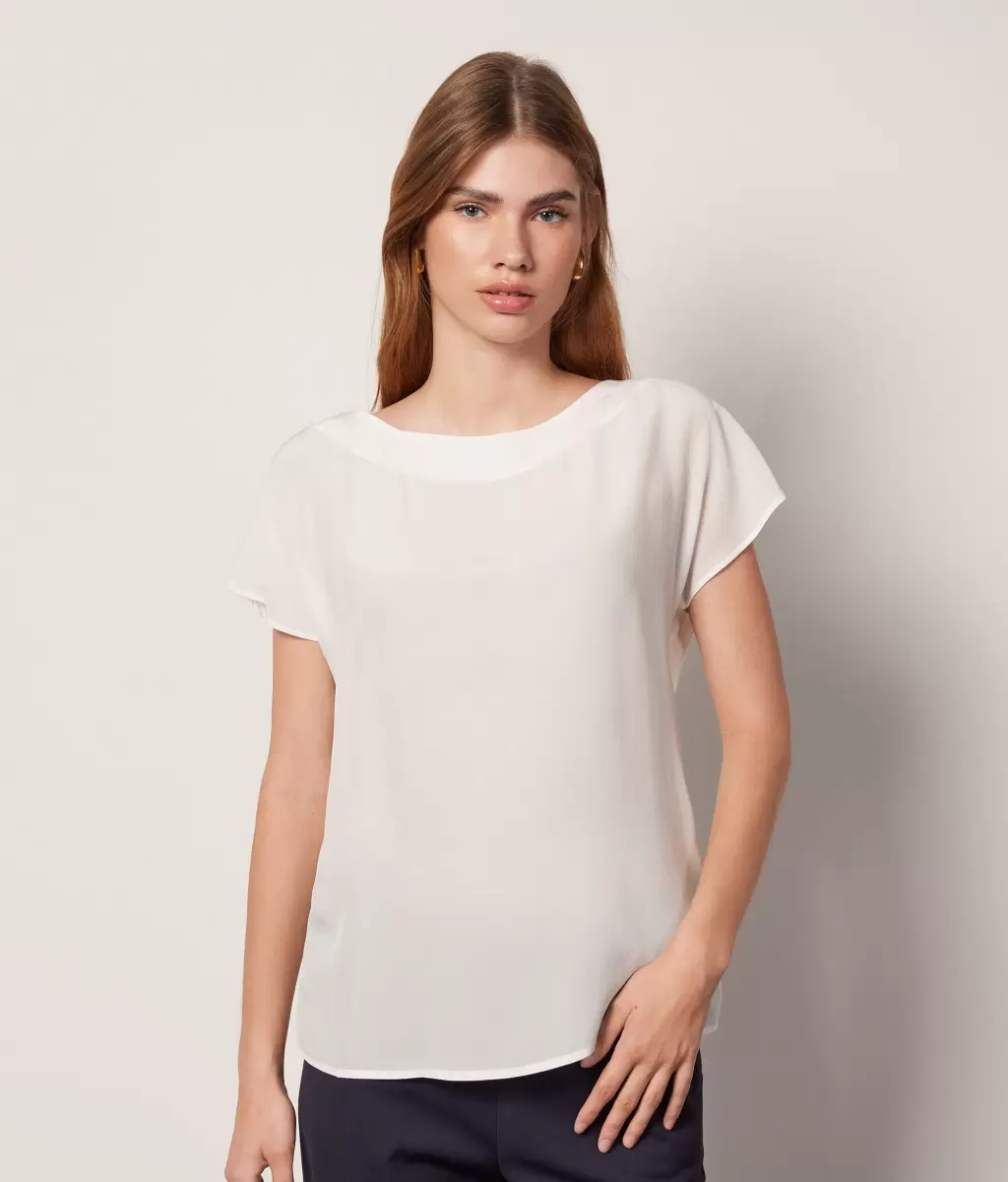 Koszulka Z Dekoltem W Łódkę Z Jedwabiu I Modalu Kobieta Topy I T-Shirty White Falconeri - 1