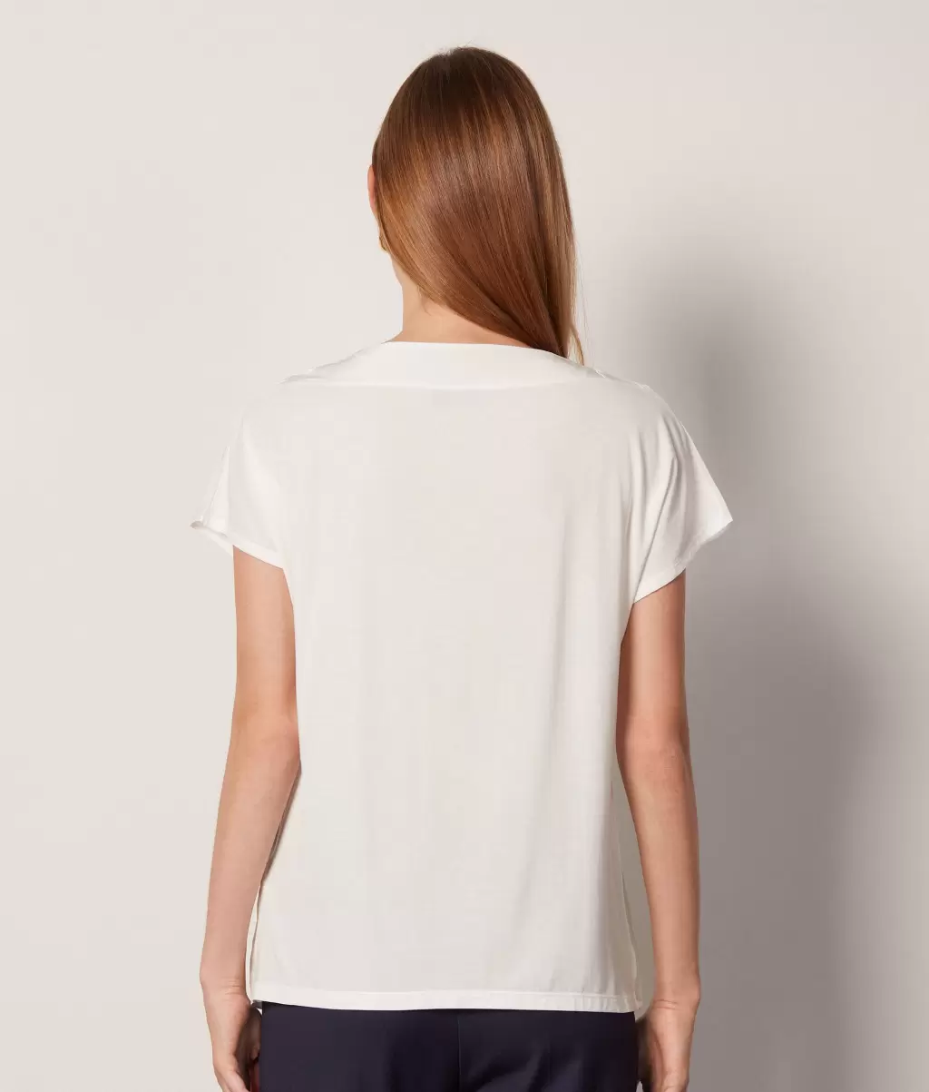 Koszulka Z Dekoltem W Łódkę Z Jedwabiu I Modalu Kobieta Topy I T-Shirty White Falconeri - 2