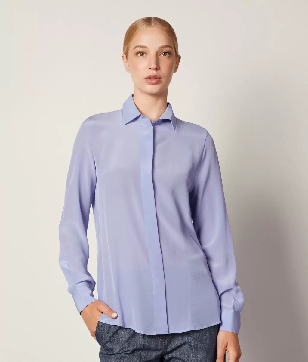 Koszule I Bluzki Kobieta Jedwabna Koszula Z Kołnierzykiem Light_Blue Falconeri - 1